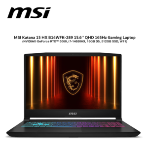 MSI Katana 15 HX B14WFK-289 15.6'' QHD 165Hz Gaming Laptop ( NVIDIA® GeForce RTX™ 5060, i7-14650HX, 16GB D5, 512GB SSD, W11 )