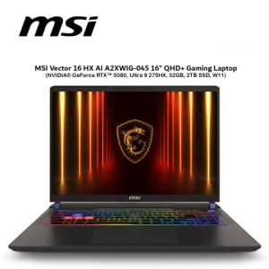 MSI Vector 16 HX AI A2XWIG-045 16" QHD+ Gaming Laptop ( NVIDIA® GeForce RTX™ 5080, Ultra 9 275HX, 32GB, 2TB SSD, W11 )
