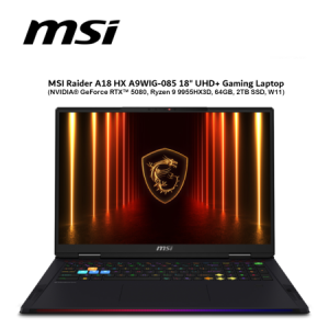 MSI Raider A18 HX A9WIG-085 18" UHD+ Gaming Laptop ( NVIDIA® GeForce RTX™ 5080, Ryzen 9 9955HX3D, 64GB, 2TB SSD, W11 )
